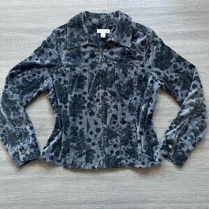 Whimsygoth Grey & Black Paisley Velvet Fitted Moto Jacket